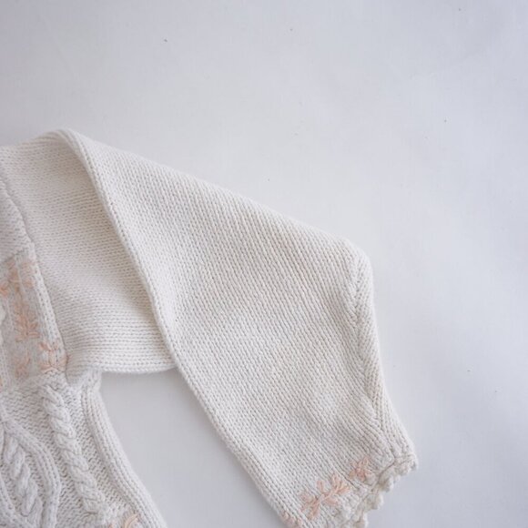 Vintage Sympatico Sportswear Cream w Peach Cable Knit Hearts Floral Sweater S - Picture 5 of 11